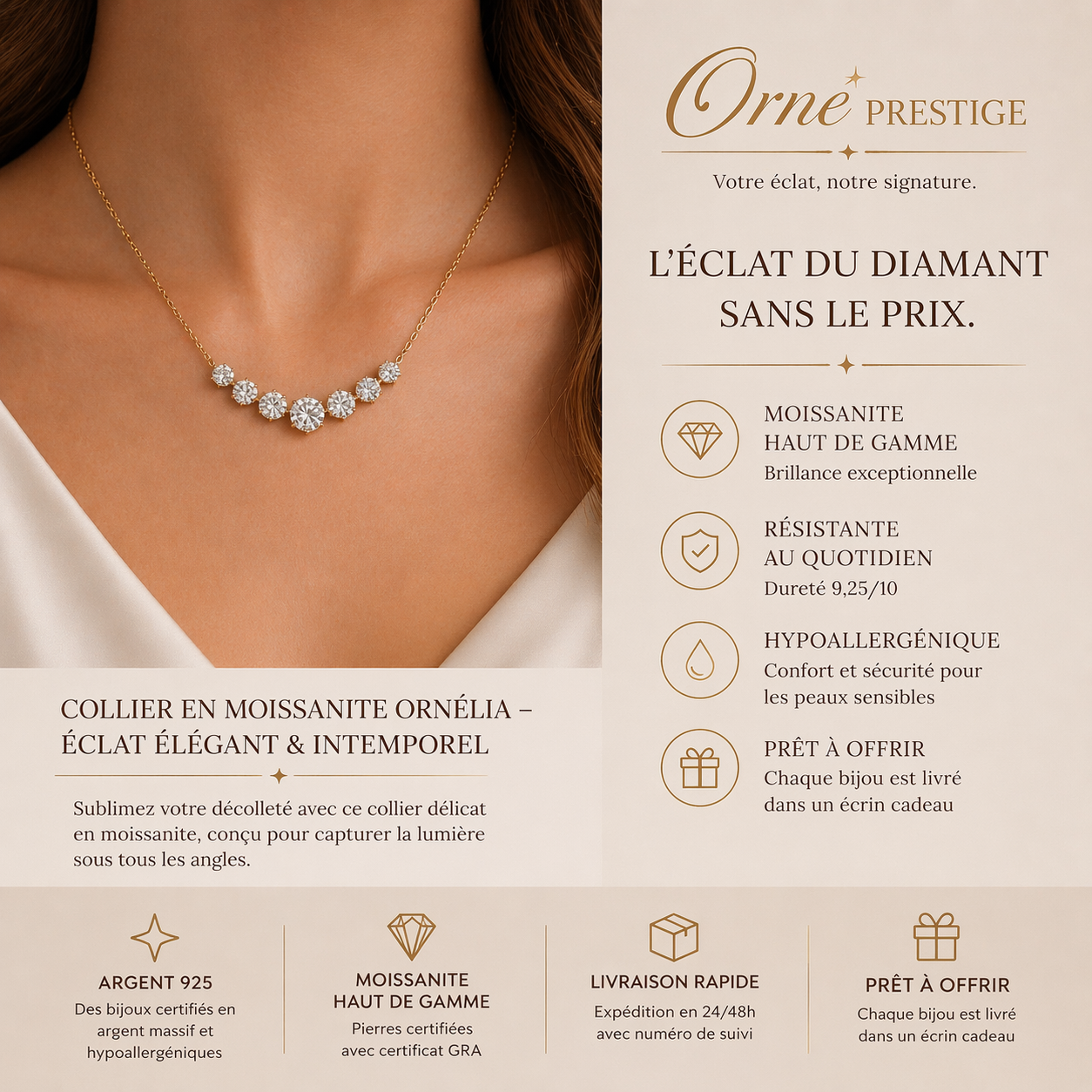 Collier en Moissanite Ornélia – Éclat Élégant & Intemporel
