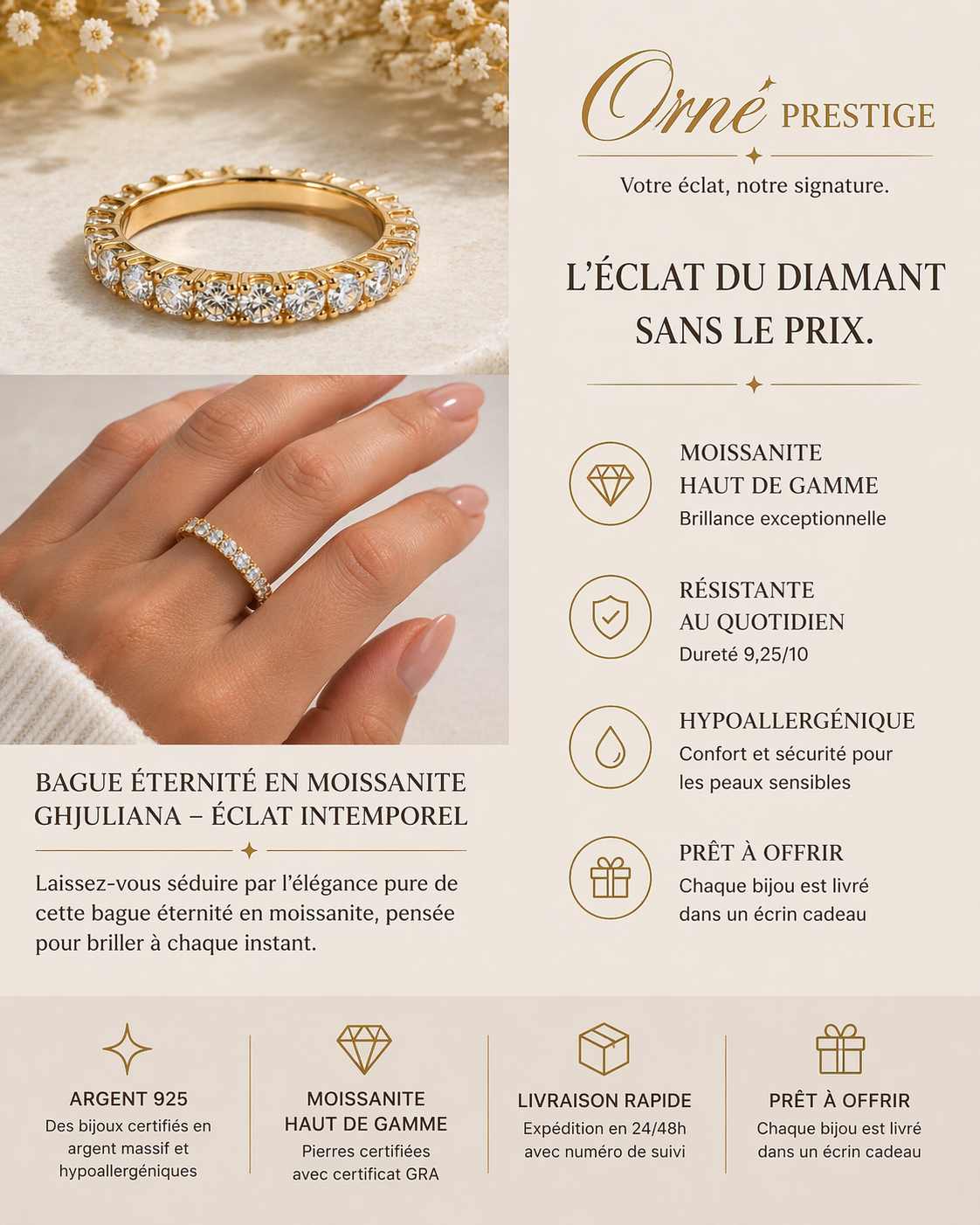 Bague Éternité en Moissanite Ghjuliana – Éclat Intemporel
