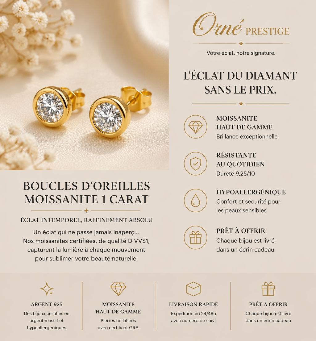 Boucles d’oreilles Moissanite 1 Carat Carla – Éclat Exceptionnel