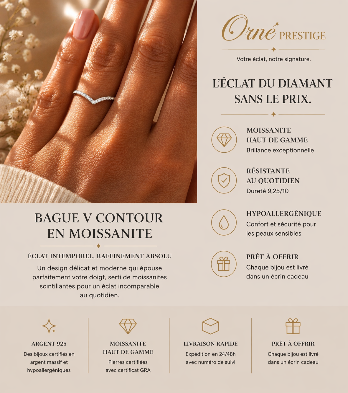 💎 Bague Moissanite 0,2 Carats Léa – Argent Poinçonné | Élégance Intemporelle