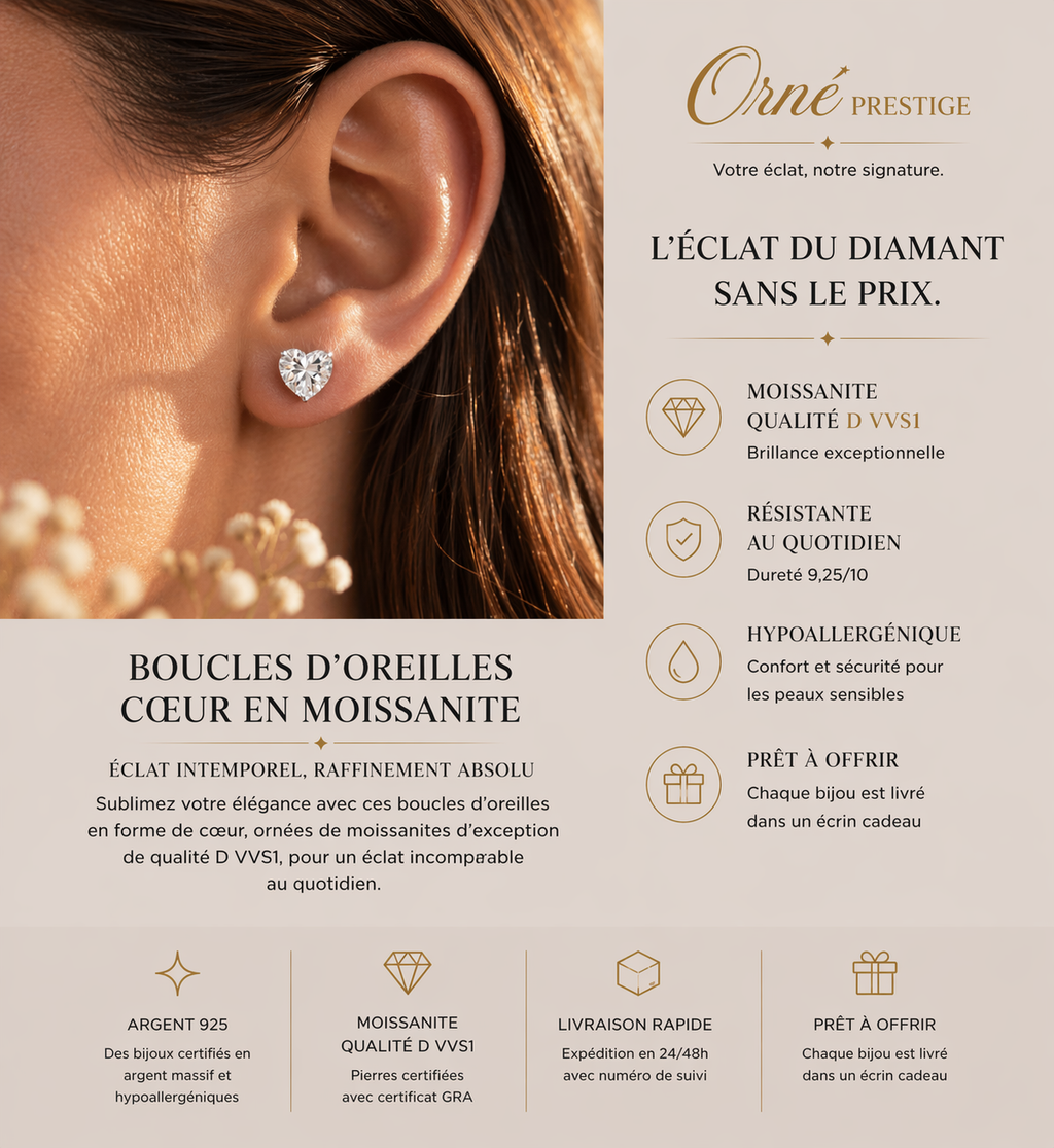 Boucles d’oreilles Cœur Moissanite Sabrina – Brillance Intemporelle