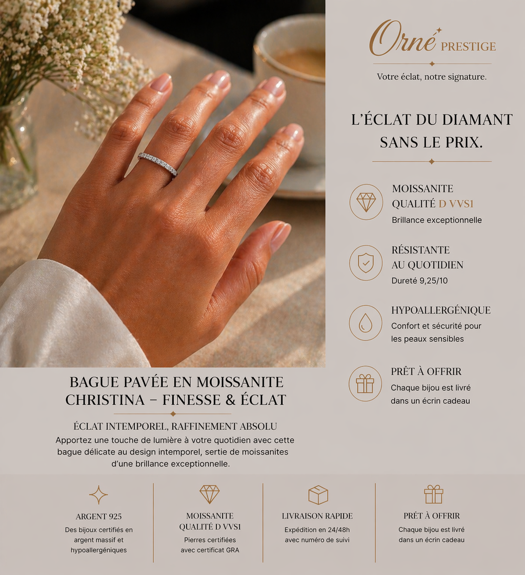 Bague pavée en Moissanite Christina – Finesse & éclat