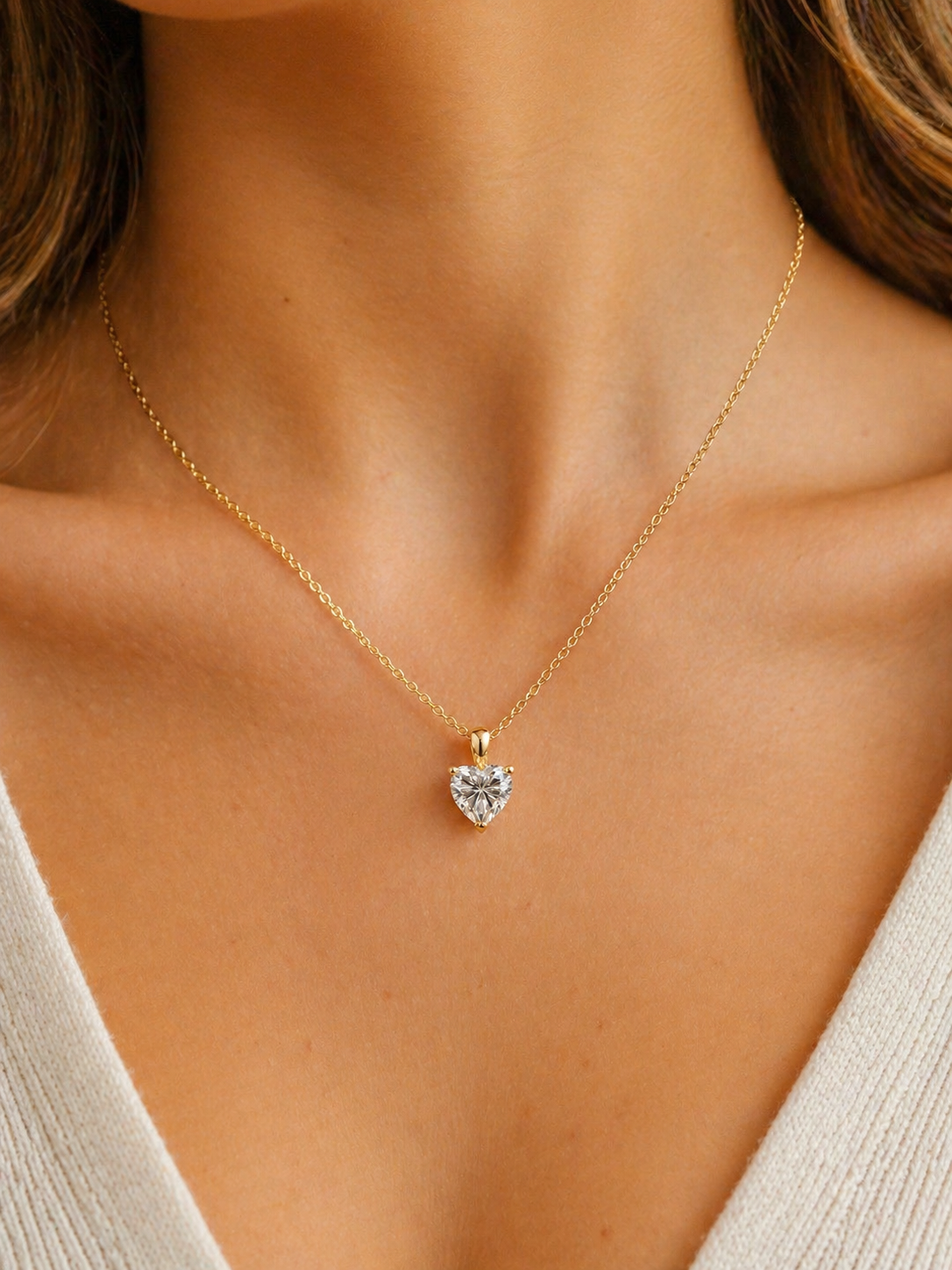 Collier Cœur Sabrina en Moissanite – 1 Carat (Argent 925 Doré)